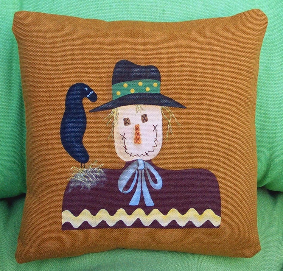 Scarecrow Pillow Fall Hand Painted