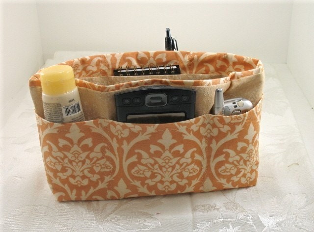 Purse Organizer Insert- Peach and Beige Damask Print- Medium-Great Gift for her