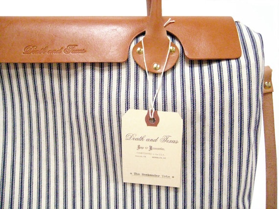 Weekender Tote in Blue and White Striped Ticking