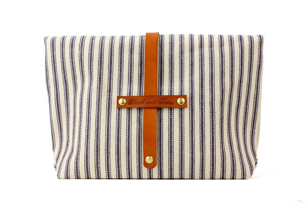 The Clutch in Blue and White striped ticking