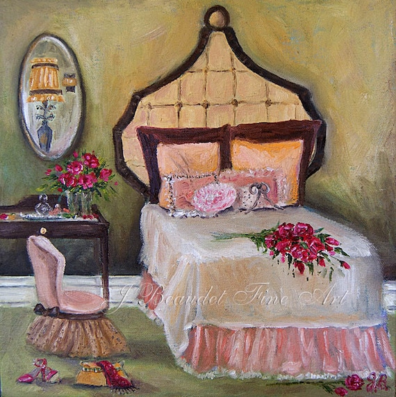 Original Painting Interior Roses Feminine Paris oil