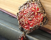 Fireworks - Red gold glass filigree necklace - Elysia