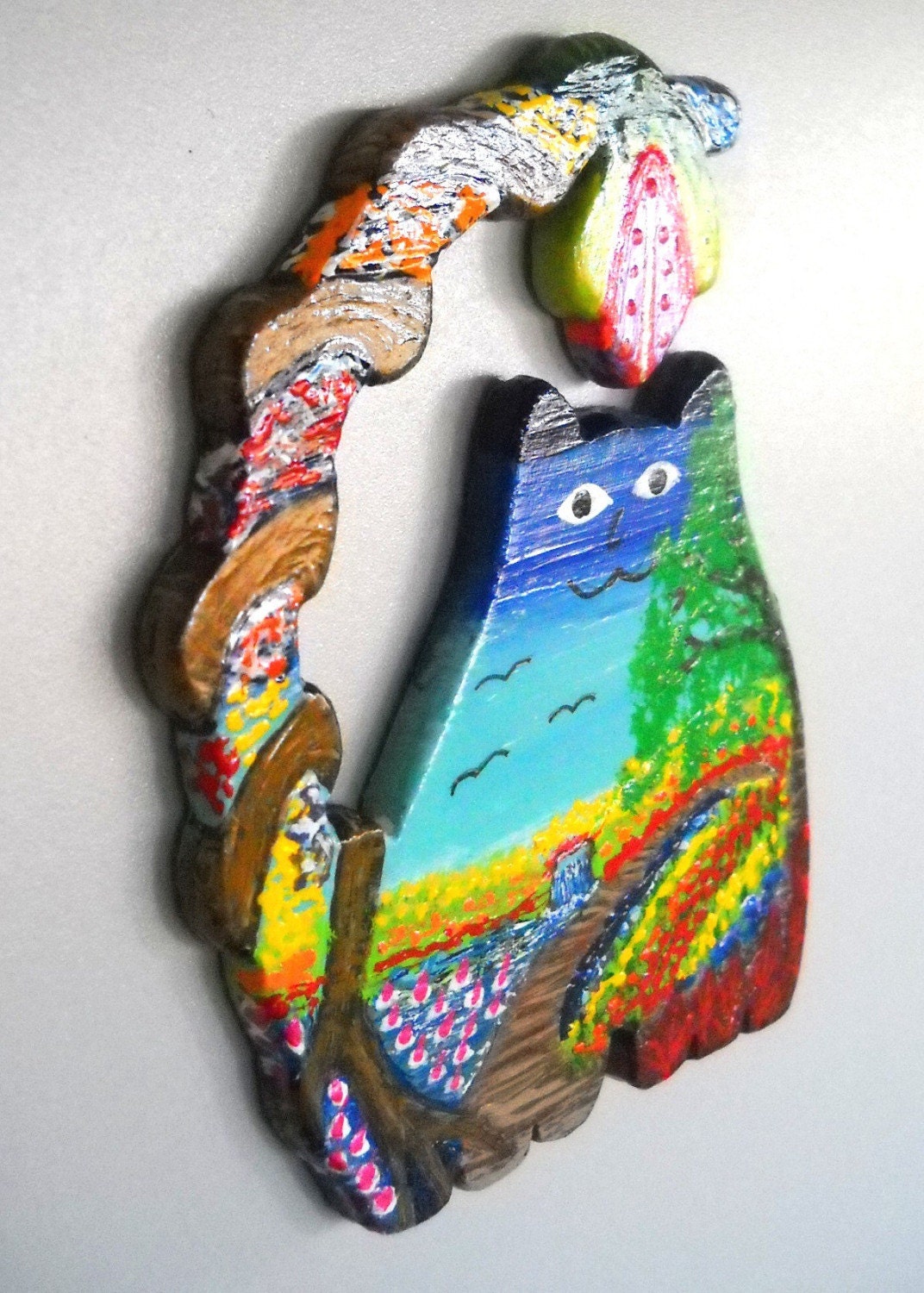Cyber Monday Etsy - Fridge Magnet - Fat Cat Waterfall Garden Landscape