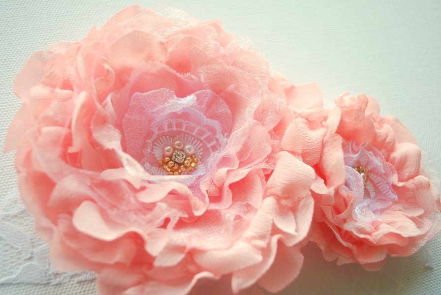 Pale pink peach roses-Set of 2 romantic flowers-Corsage,brooches,fascinator,flowers for sash-Weddings accessories hair Bride,bridesmaids