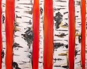 Birch Trees on Red Orange Comission by Kristen Dougherty