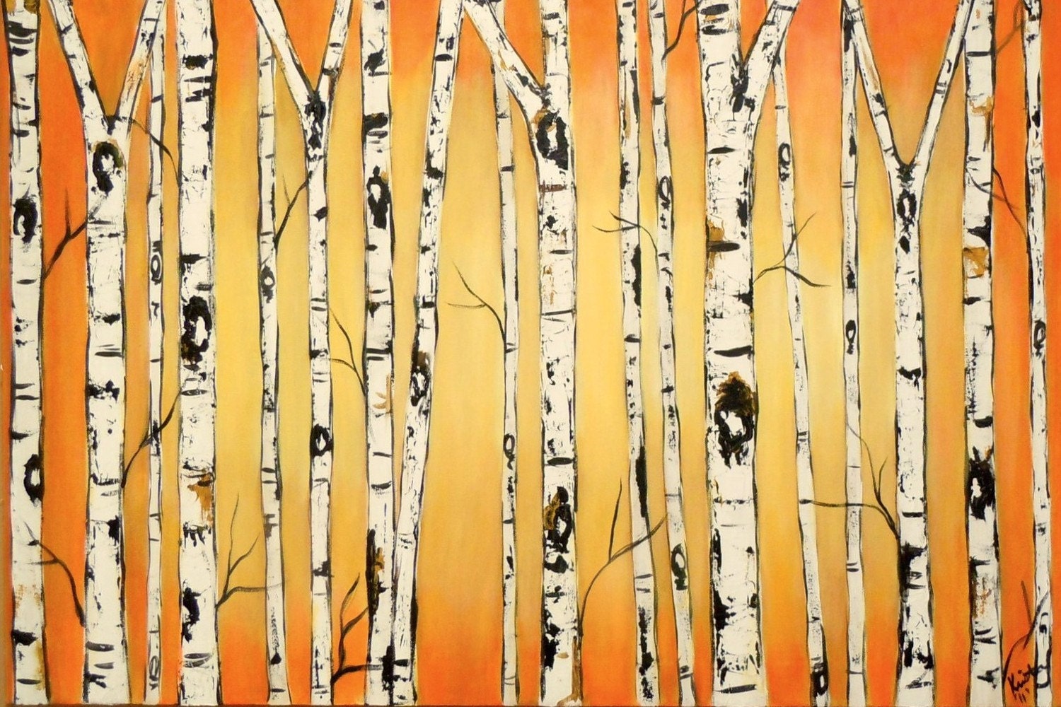 Glowing Birch Trees Commission with Real Texture  by Kristen Dougherty