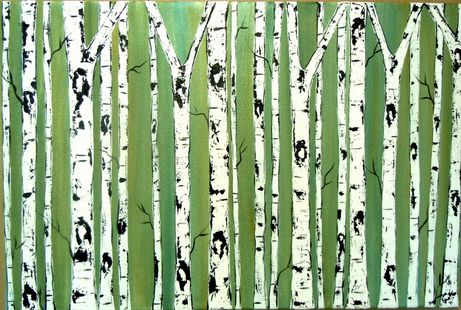 Birch Trees on Emerald Commission by Kristen Dougherty