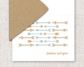 Southwest Arrow Note Cards - Personalized Stationery - Fathers Day, Turquoise Blue, Orange, Aqua Blue - Choose Your Custom Color (Set of 8)