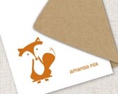 Fox Personalized Stationery - Sitting Fox Flat Note Cards - Fathers Day, Rust Orange, Choose Your Color (Set of 10)