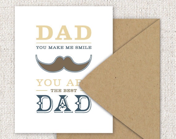Mustache Fathers Day Card, Western Typography - Folded Greeting Card, Cream, Ivory, Yellow - Single Folded Card