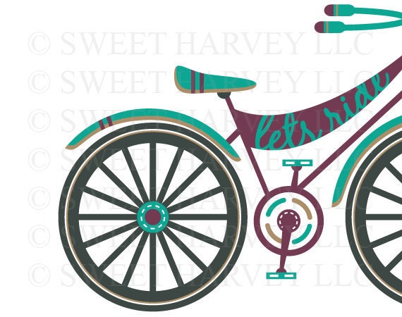 Bicycle Art - Bicycle Print - Retro Bicycle: Life Is A Beautiful Ride - Tan, Taupe, Beige, Khaki, Purple, Aqua Blue, 8 x 10 Poster