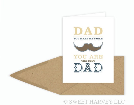 Mustache Fathers Day Card, Western Typography - Folded Greeting Card, Cream, Ivory, Yellow - Single Folded Card