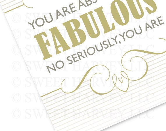Fabulous Typography Art Print: You Are Absolutely Fabulous - Inspirational Quote, Typography Poster, Chartreuse Green, Stripes, Grey 8 x 10
