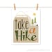 Take a Hike Poster: Summer Camping Print - Mountains, Evergreen Tree, Squirrel - Typography, Chevron, Stripes - Men - Brown, Orange 8 x 10