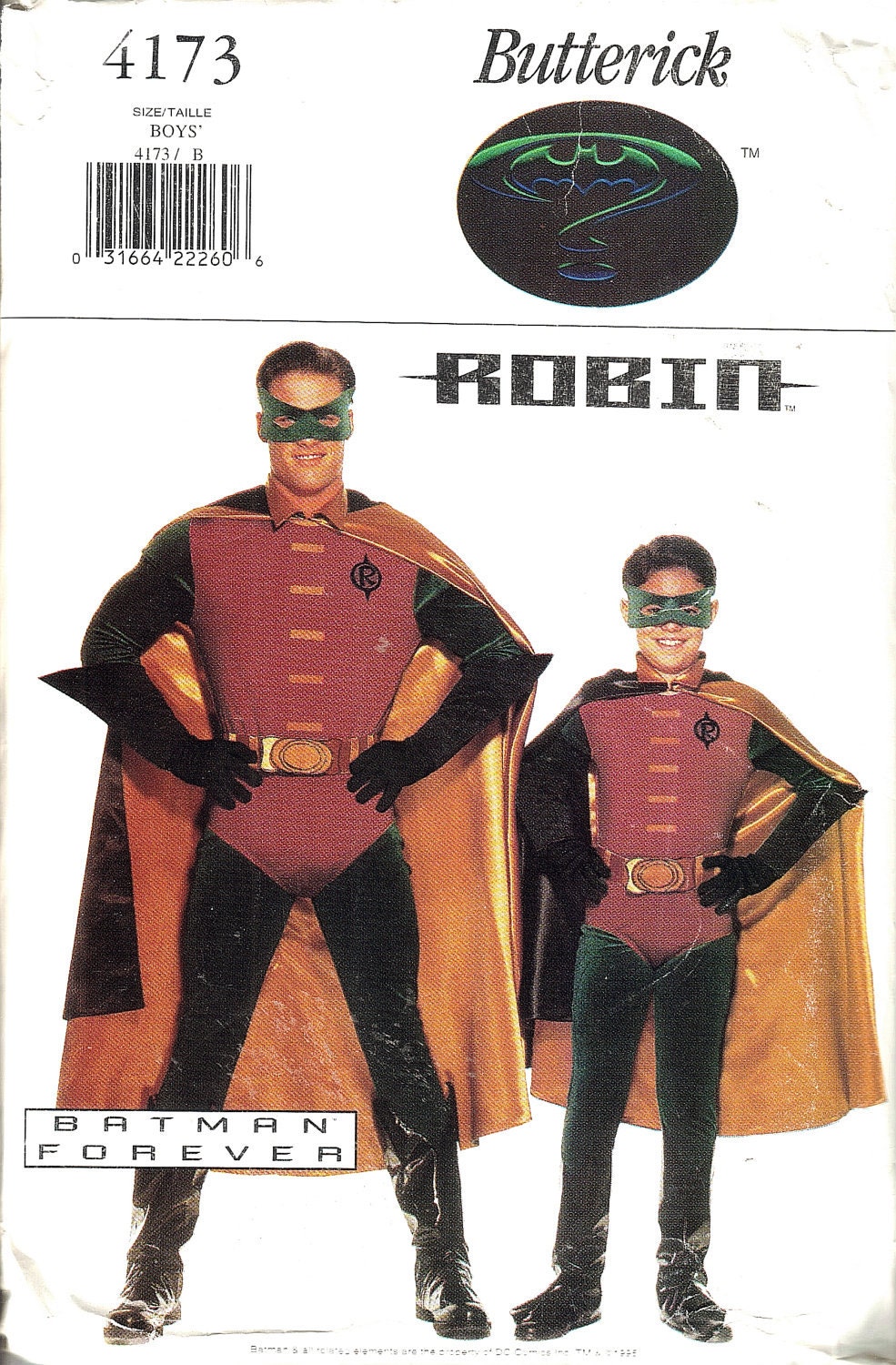 Butterick 4173 Robin Costume Pattern Batman Forever (Boys 4-14) NEW UNCUT - OOP