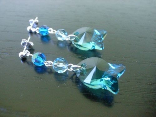 Swarovski Indicolite Fish Dangle Earrings