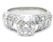 2ctw round cut semi bezel pave diamond engagement ring 14k white gold