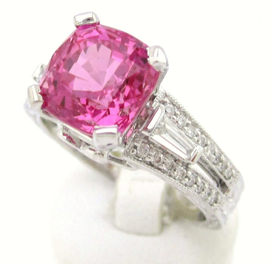 3.75ctw faceted PINK SAPPHIRE antique style diamond engaegment ring SA2000
