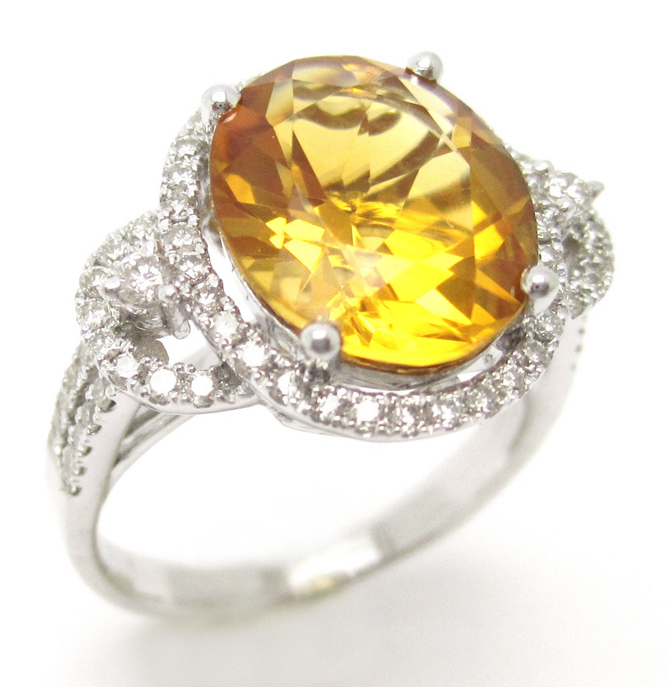 4.68CTW oval cut Citrine & Diamonds antique style engagement ring CITR1000