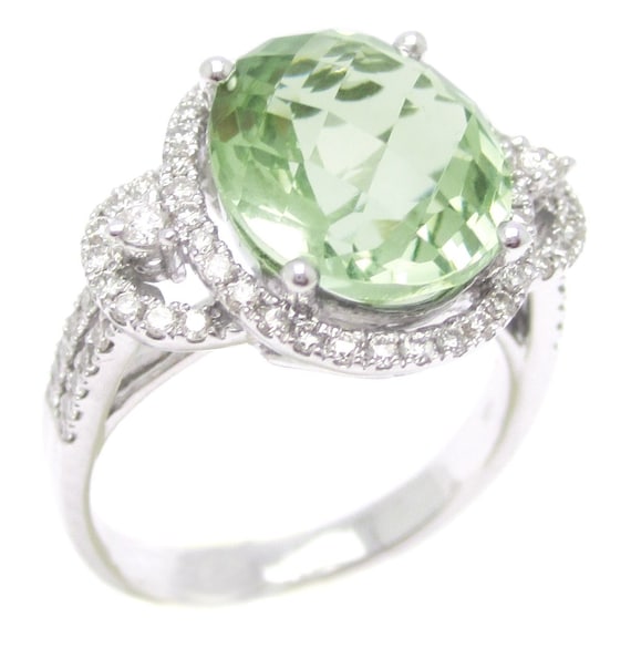 5.18ctw Oval cut light green topaz & diamonds engagement ring 14k white gold GTP100