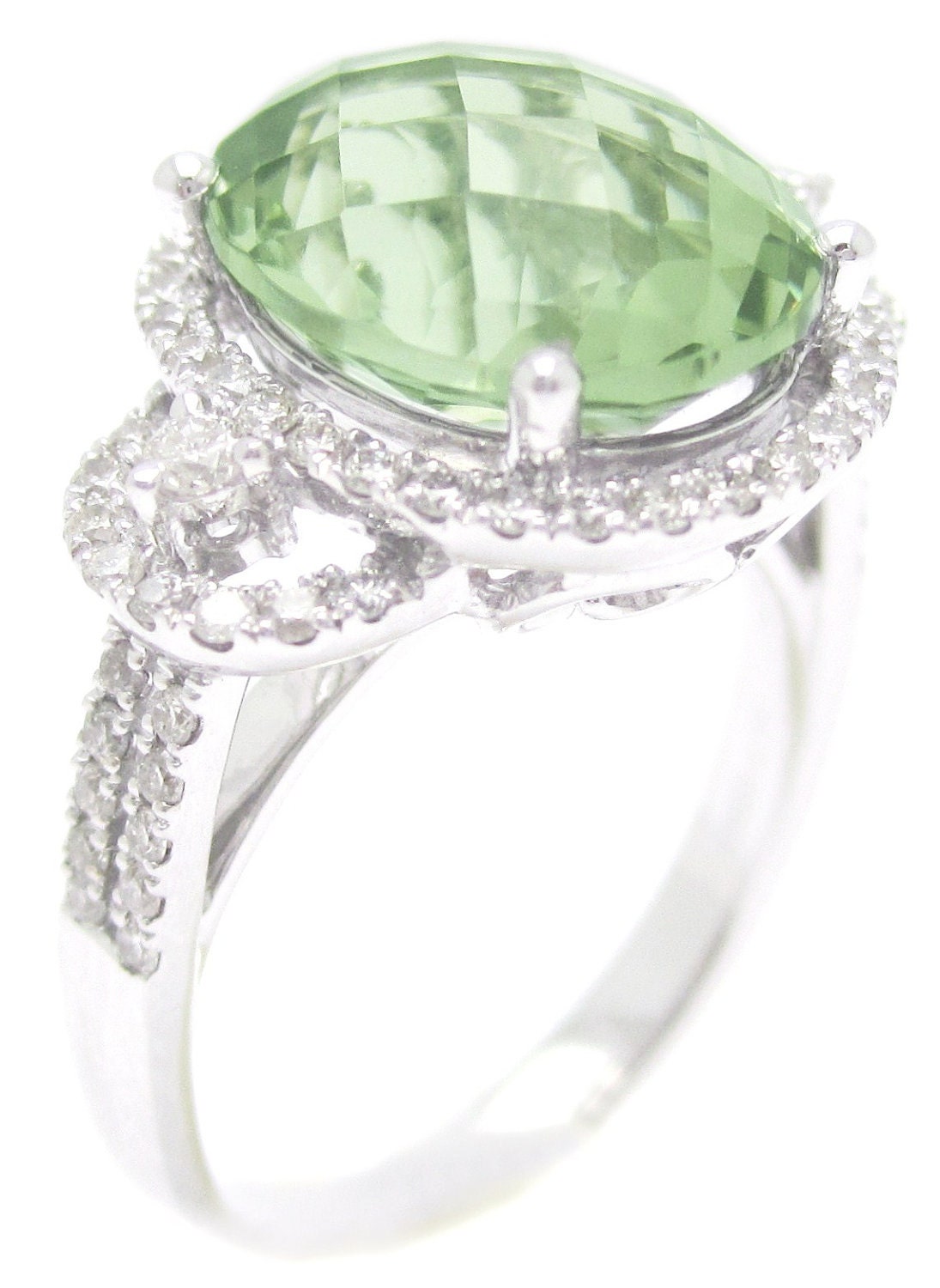 5.18ctw Oval cut light green topaz & diamonds engagement ring 14k white gold GTP100