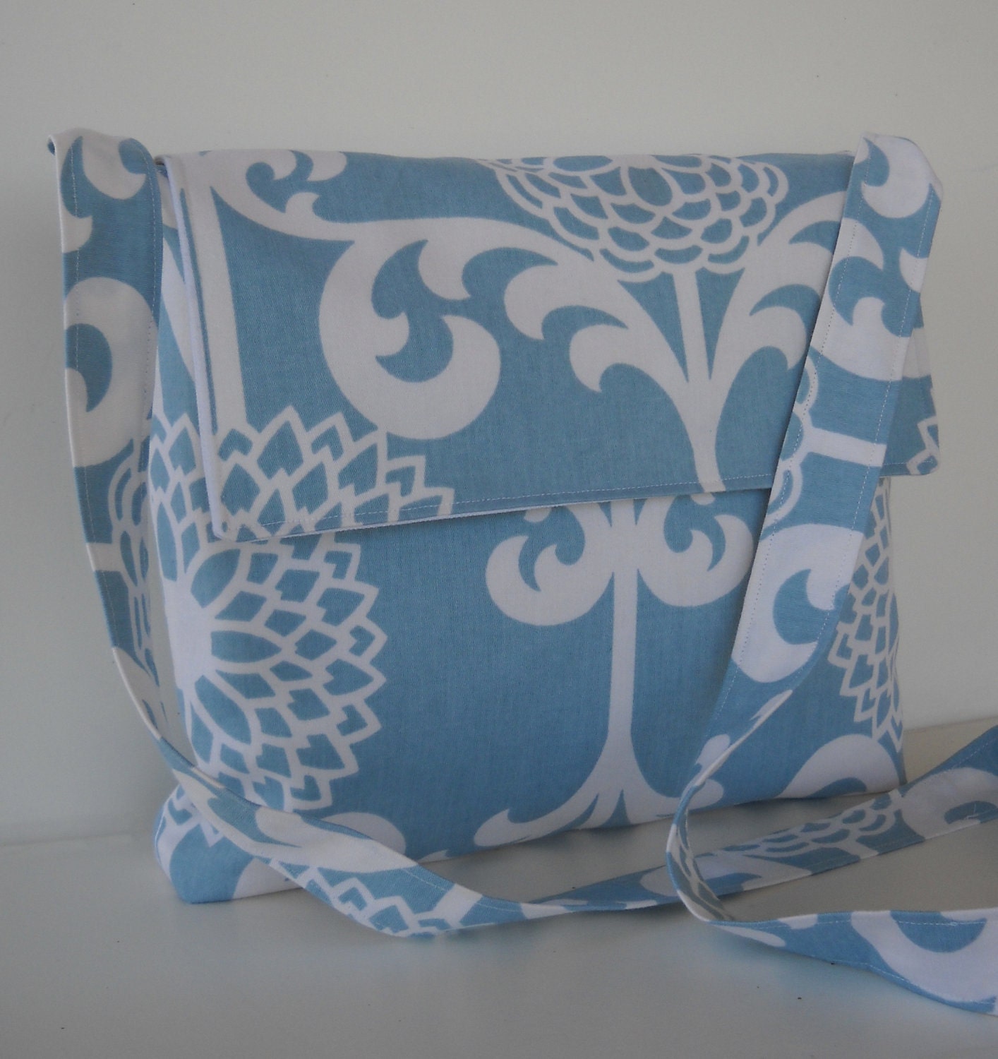 SALE Messenger Bag Blue Modern Flower