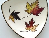 Vintage Serving Tray Autumn Leaves Platter Maple Leaves Hand Painted Orange Gold Brown White