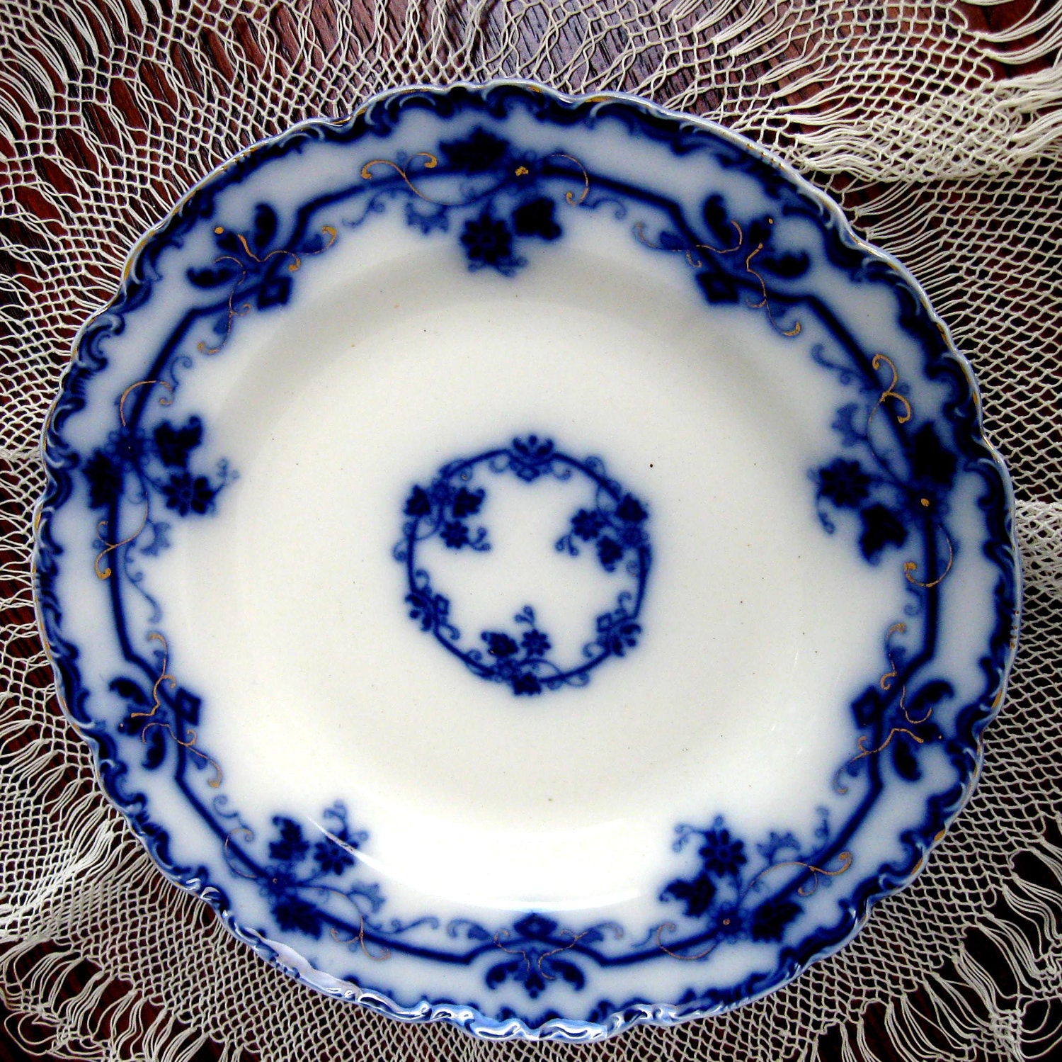 Vintage Flow Blue Plate Oxford Johnson Brothers Cobalt Blue 1900