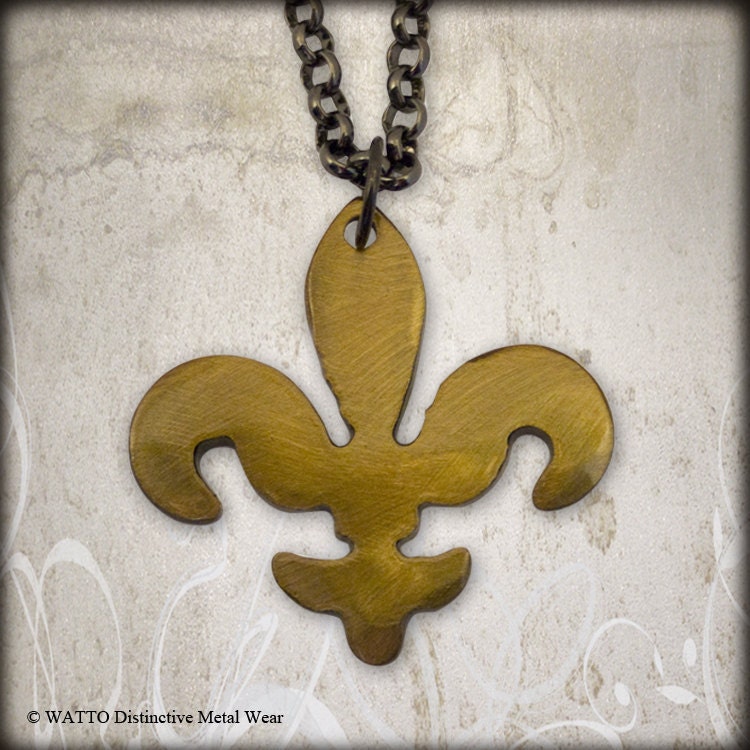 Coppery Gold Metal Fleur-de-lis Charm on Gunmetal Chain by WATTO Distinctive Metal Wear