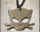 Metal Outlaw Kitty Pendant on Gunmetal Chain by WATTO Distinctive Metal Wear