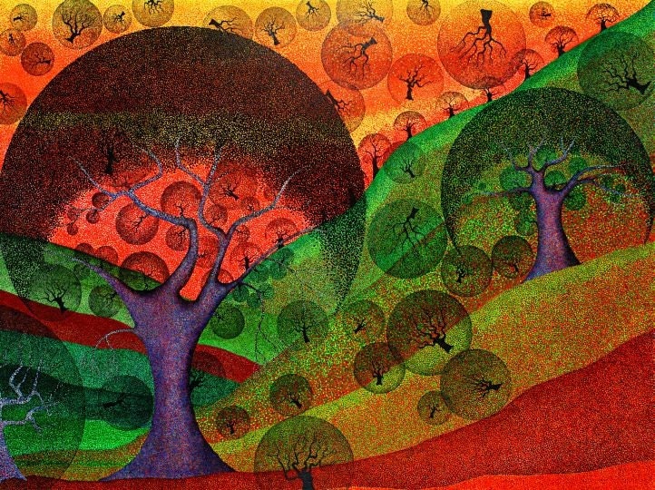 Art Print, 7 X 10 Pen and Ink Lithograph, Pointillism, Seeding