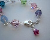 Colorful Princess Childrens Swarovski Crystal Sterling Silver Bracelet 5.5 inch length w Extender