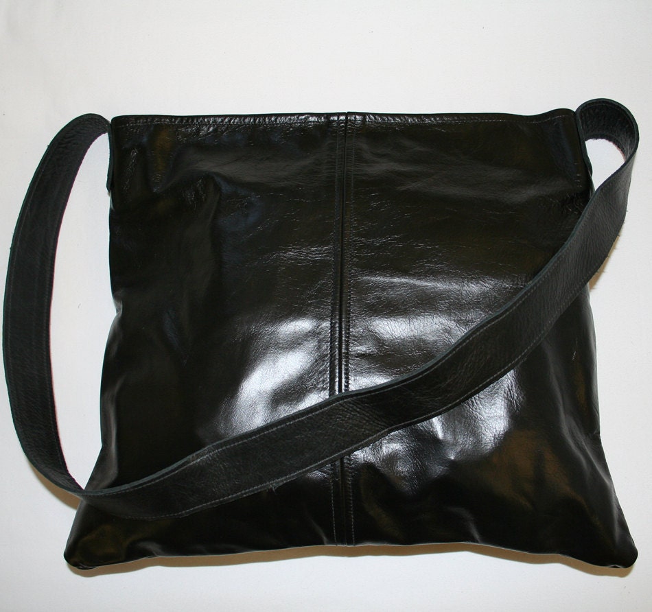 Everyday Leather Tote - Black Leather - Large Leather Messenger Bag - Unisex - Mens - Womens -