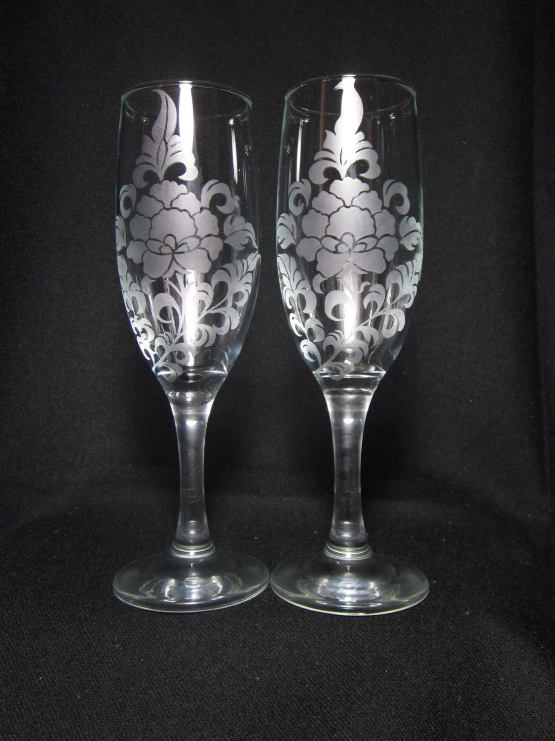 Ready to Ship from Massachusetts Two Champagne Glass Flutes- wedding, anniversary, engagement party, Victorian style