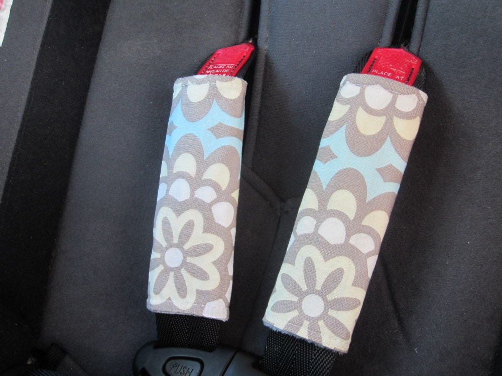Car Seat Strap Covers (REVERSIBLE), Seat Belt Covers, Wallflower Sky (Amy Butler Fabric)