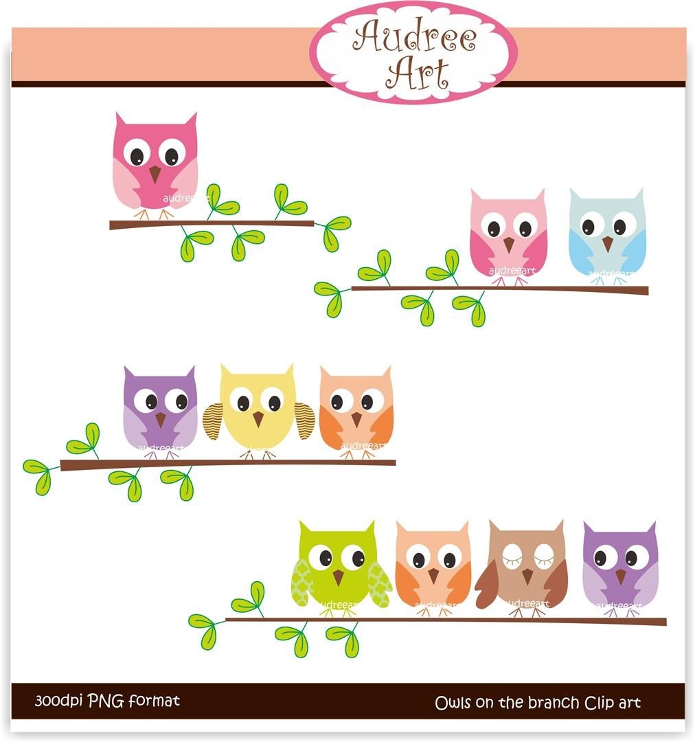 Digital clip art  for all use, owls on the branch 2 instant download clip art