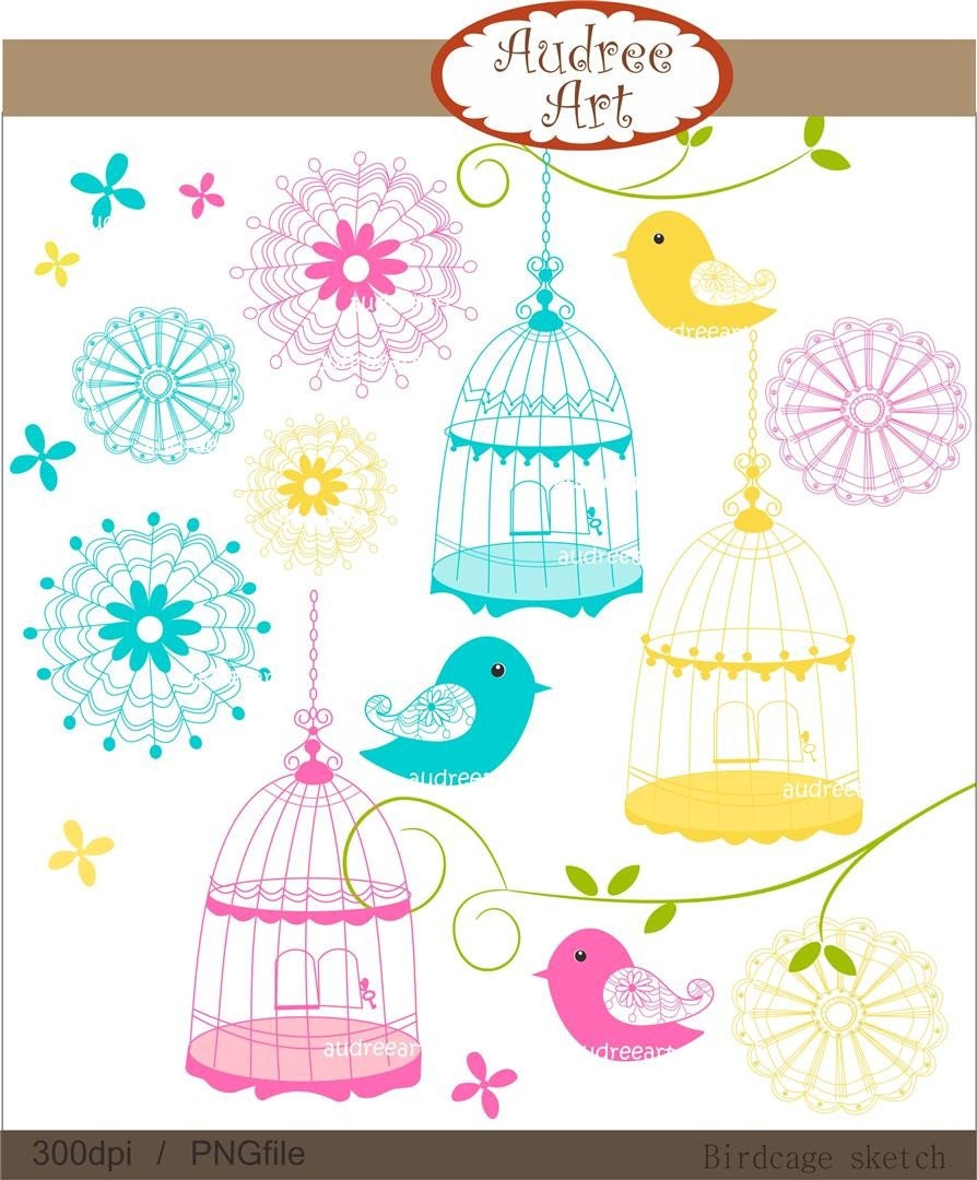 Digital clip art  for all use, Birdcage sketch clip art ,  instant download clip art