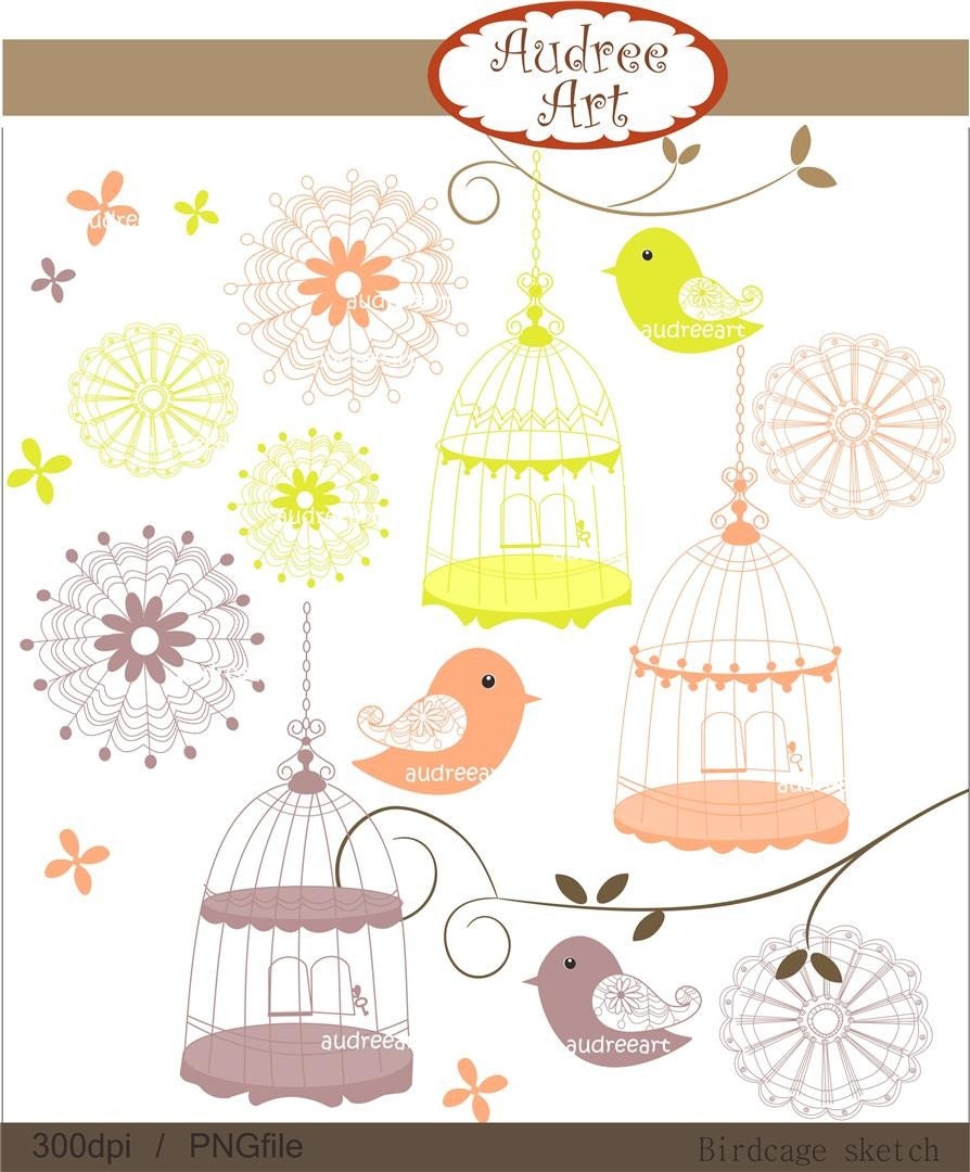 Digital clip art  for all use, Birdcage sketch 3 clip art ,  instant download clip art