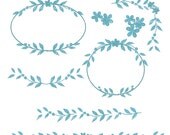 Digital border for all use, Vintage flowers border and frame, blue instant download clip art