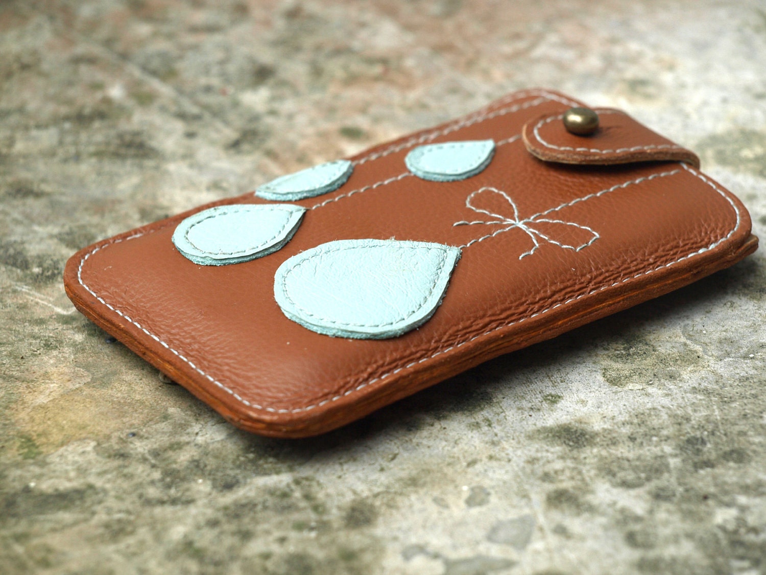 Chocolate Leather iPhone/iPod/HTC Case with Blue Bow and Drops