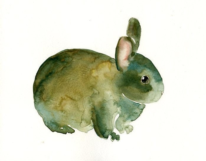 BUNNY by DIMDI Original watercolor painting 10X8inch
