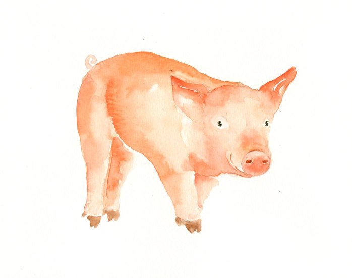 PIGLET by DIMDI Original watercolor painting 10X8inch