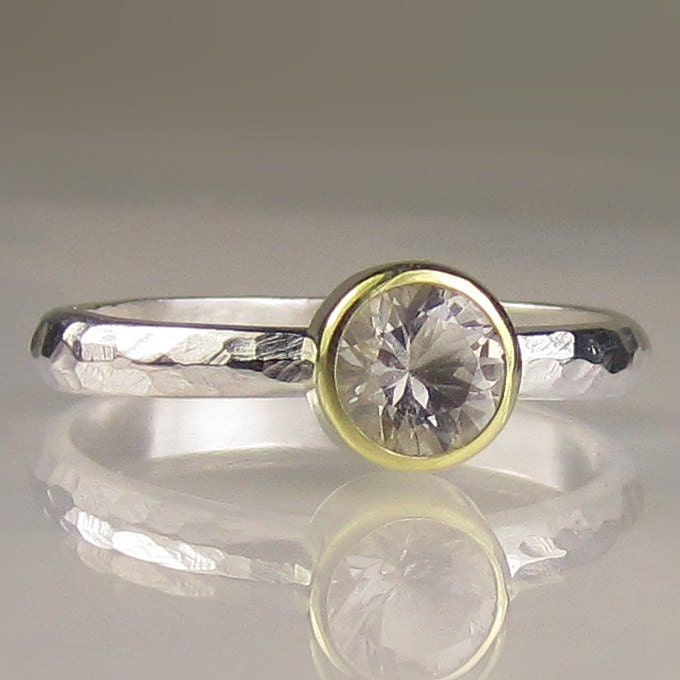 Herkimer Diamond Engagement Ring-18k Yellow Gold and Sterling Silver