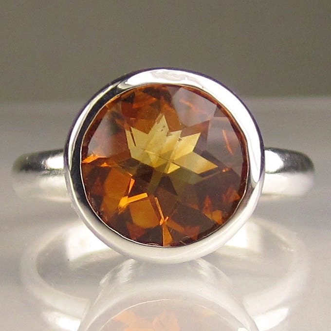 Golden Citrine Gemstone Cocktail Ring in Recycled Sterling Silver