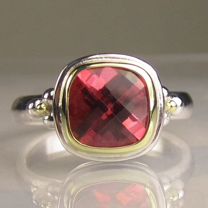 Pink Topaz Gemstone Cocktail Ring - 18k Gold and Sterling Silver