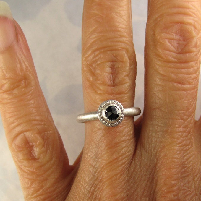 Granulated Rose Cut Black Diamond Ring in Recycled Sterling Silver- Made to Order