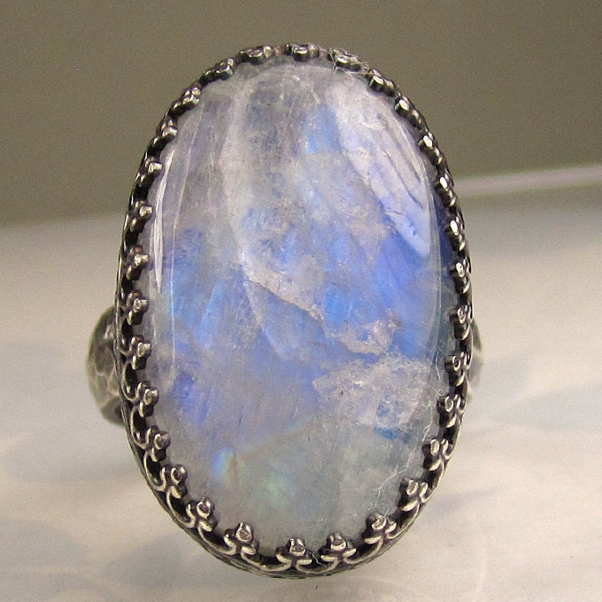 Rainbow Moonstone Ring in Recycled Sterling