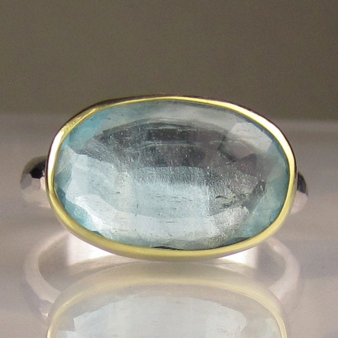 Rose Cut Aquamarine Ring - 18k and Sterling