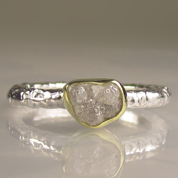 Rough Diamond Engagement Ring - 18k Gold and Sterling Silver