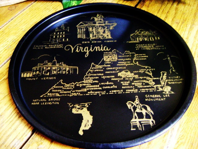 Vintage State Tray, Round Metal, YOUR CHOICE of Hawaiian Islands, Alaska, Oklahoma, Virginia, Nevada, Kansas, Wisconsin, BarWare, Souvenir